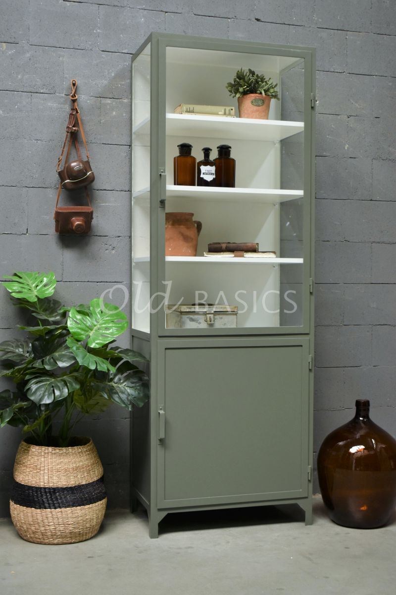 Apothekerskast Demi, 1 deuren, RAL7009, groen, grijs, materiaal staal